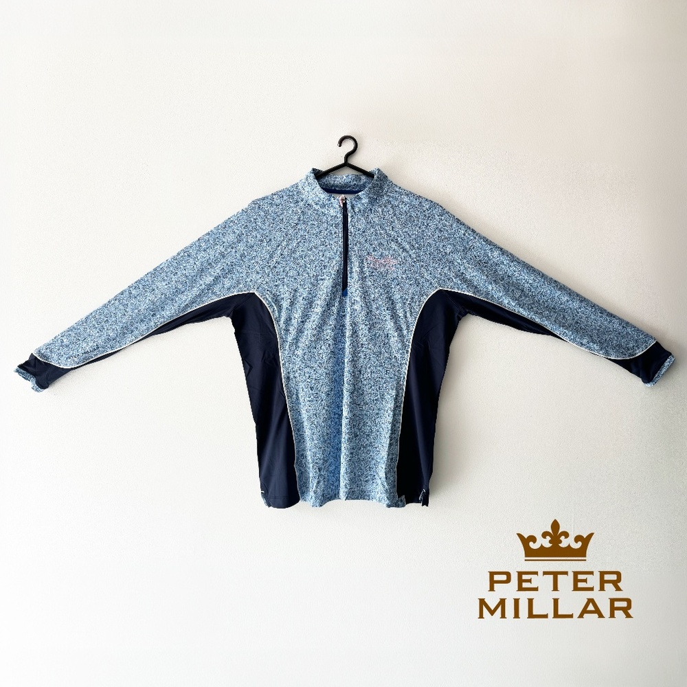 Peter Millar Women's Cottage Blue Bullseye/Navy Lightweight Shirt Quarter-Zip